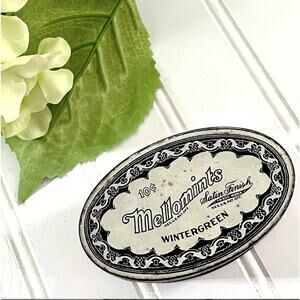 Vintage Mellomints Wintergreen Oval Candy Tin Mints Advertising Philadelphia